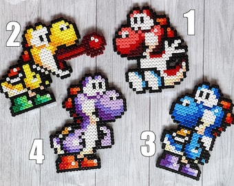 Fuse Bead Yoshis WITH MAGNET, Perler, Nintendo, SNES, Super Nintendo, Yoshi's Island, Baby Mario, with Magnets, Yoshi