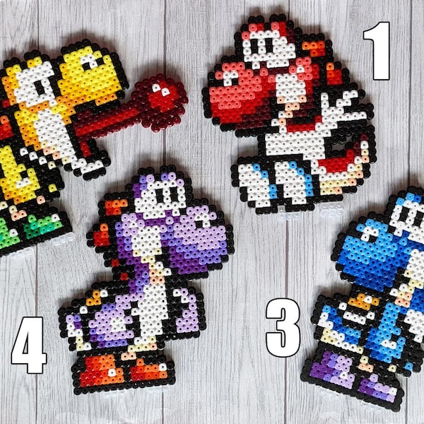 Fuse Bead Yoshis MET MAGNEET, Perler, Nintendo, SNES, Super Nintendo, Yoshi's Island, Baby Mario, met magneten, Yoshi