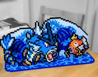 アイロンビーズで作るポケモン展示・ジオラマ、ギャラドス、コイキング