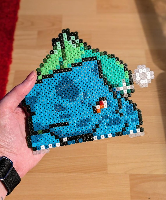 Bulbasaur Pokémon Made From Iron-on Beads, Perler Nintendo