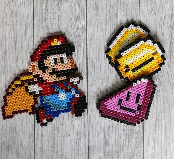 Super Mario With Cape + Item Made of Iron-on Beads, Perler