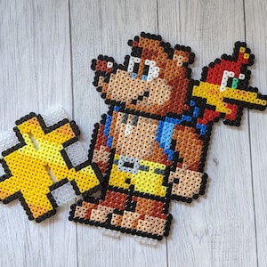 Banjo & Kazooie made of iron beads, Banjo-Kazooie, Banjo-Tooie, Beads, Perler, Nintendo, Magnets, Magnets, Stand-up, Stand, Rareware N64 RARE