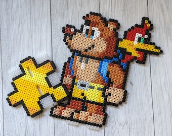 Banjo & Kazooie made of iron beads, Banjo-Kazooie, Banjo-Tooie, Beads, Perler, Nintendo, Magnets, Magnets, Stand-up, Stand, Rareware N64 RARE