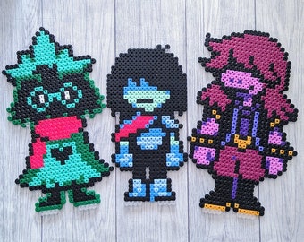 Deltarune Characters from Fuse Beads, Perler, Videogames, Kris, Susie, Ralsei, Hama, Artkal, Steam