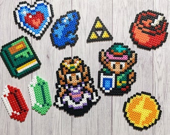 Zelda Characters & Items from Ironing Beads, Link, Nintendo, SNES, Fridge Magnets, Perler, Pixel, TLoZ