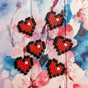 Zelda hearts with magnet made of iron beads, fridge magnets, magnets, Perler, Beads, Hama, Artkal, Retro, Nintendo, SNES