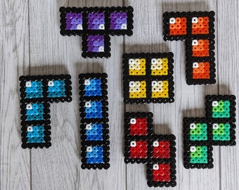 Imanes de Tetris hechos de cuentas de planchado, imanes de refrigerador, imanes, Nintendo, retro, píxeles, bloques, piedras. Bloques