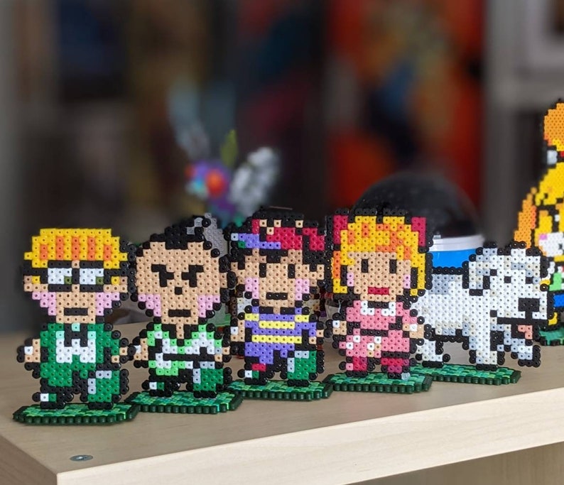 Earthbound / Mother Fuse Bead Ness Paula Jeff Poo King Nintendo SNES Retro Characters with Magnets Perler Fusebeads with stands