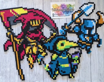 Shovel Knight / Plague Knight / Specter Knight made of iron beads, Perler, Magnets, Retro, Videogames, Hama, Artkal, Beads