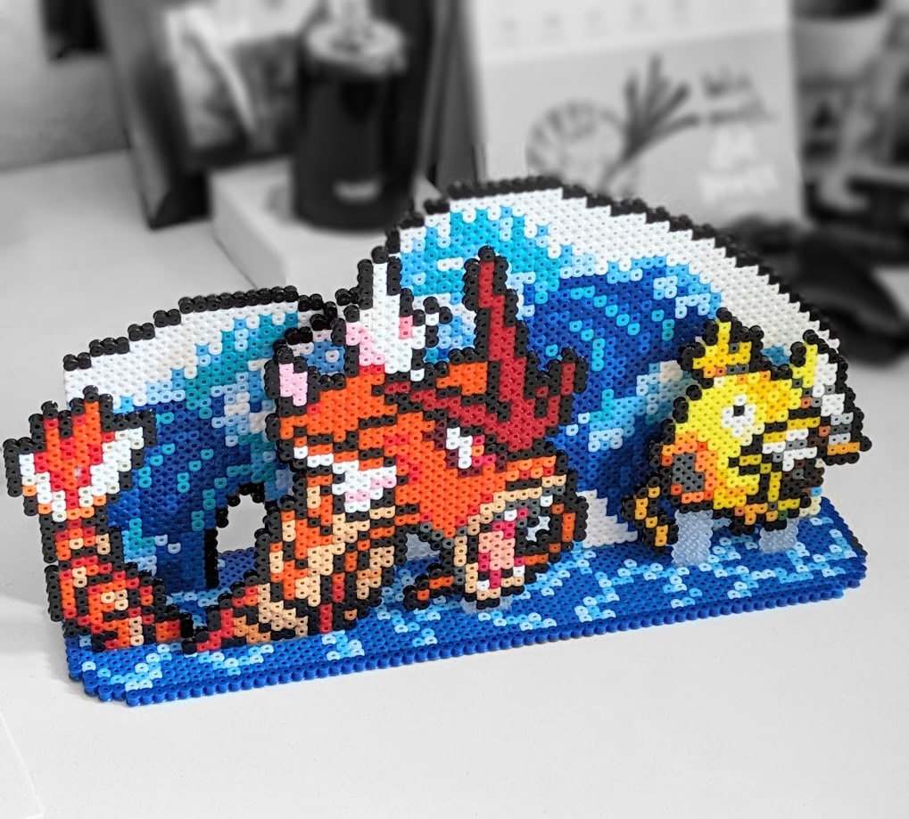 アイロンビーズで作るポケモン展示・ジオラマ、ギャラドス、コイキング