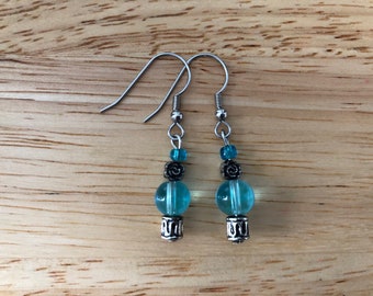 Blue and Silver Dangle Earrings