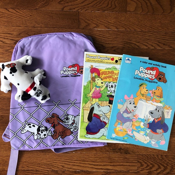 Vintage Pound Puppies Collection - Backpack, Pound Puppy, Puzzle, and Coloring Book