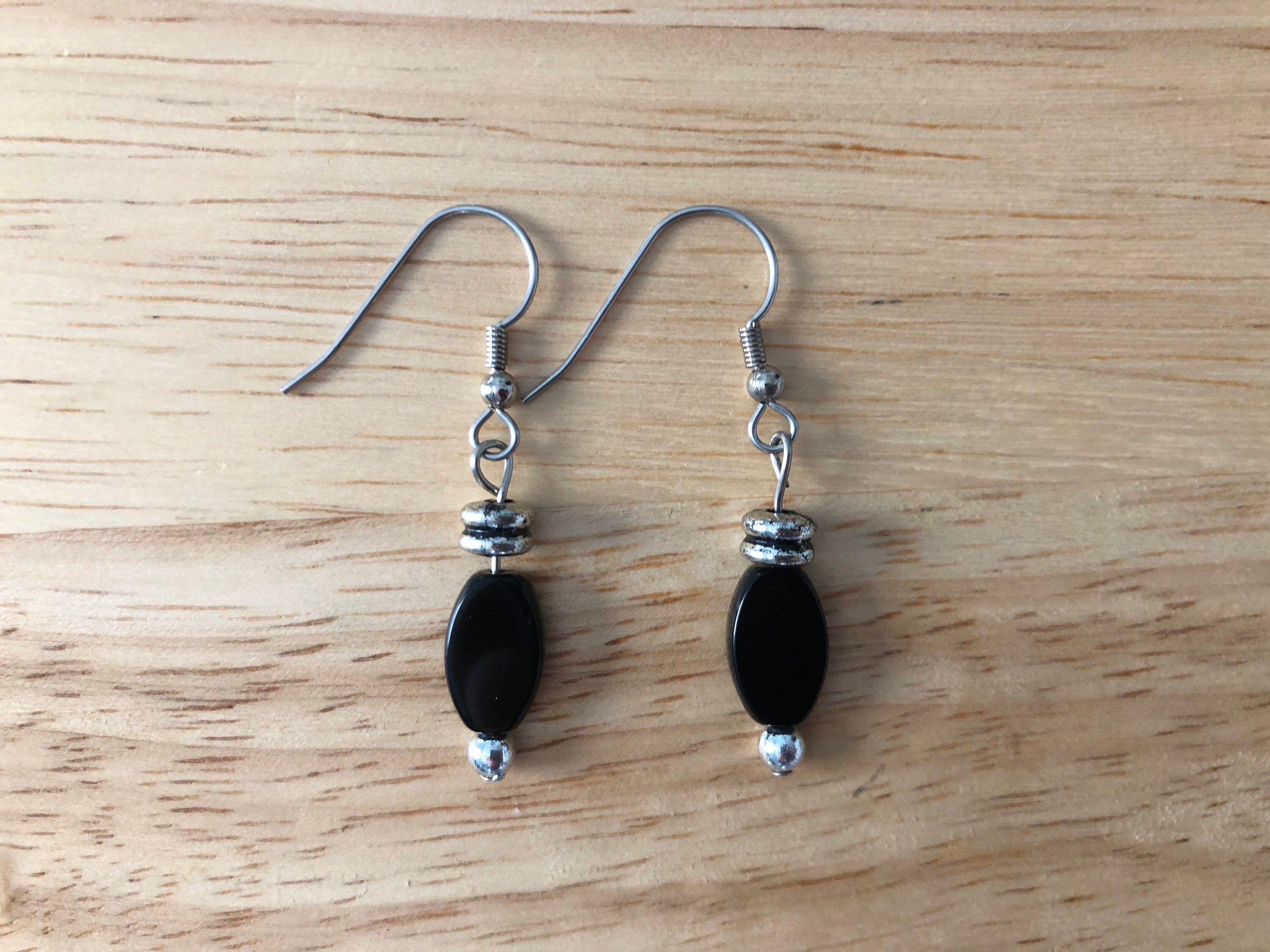 Black and Silver Dangle Earrings Etsy Ireland