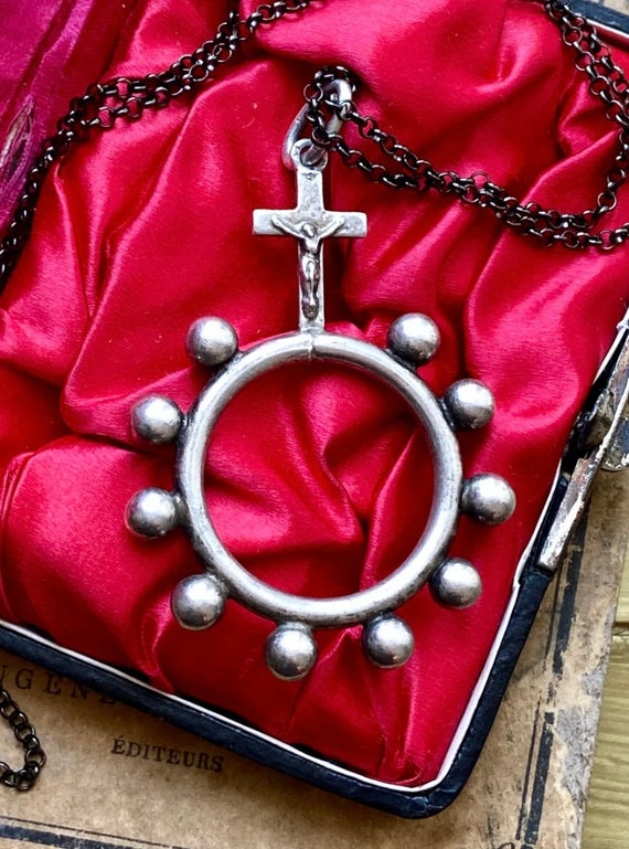 Antique French Silver Rosary Pendant - image 1