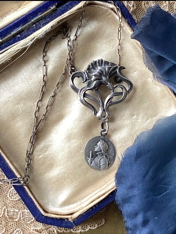 Saint Joan of Arc Necklace, Art Nouveau Silver
