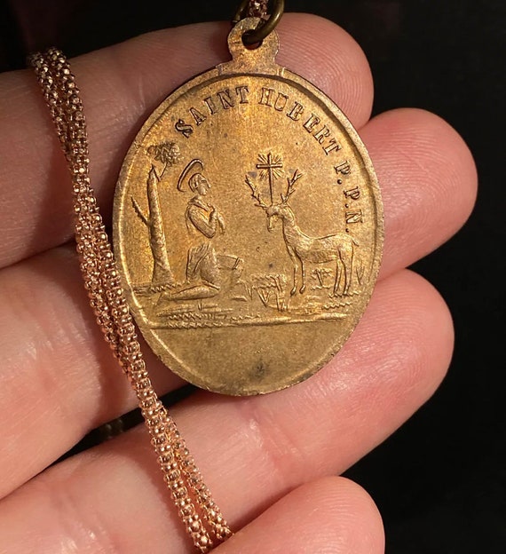 Antique French St Roch Medal with Saint Hubert - image 2