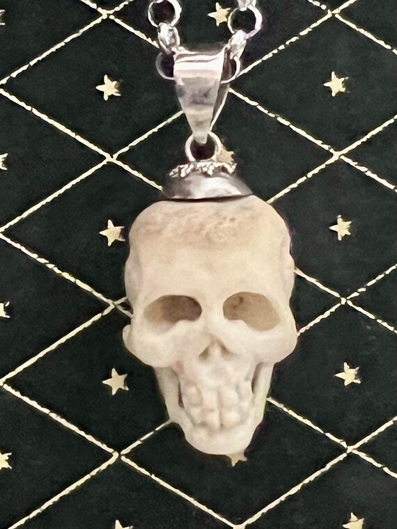 Antique Italian Skull Silver & Bone Pendant