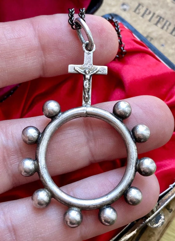 Antique French Silver Rosary Pendant - image 4