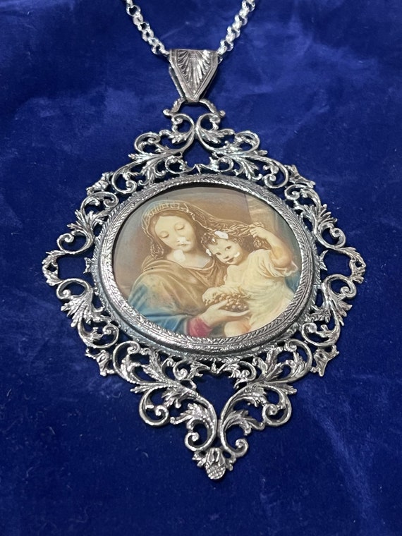 Large Vintage Madonna and Child in Silver Filigree