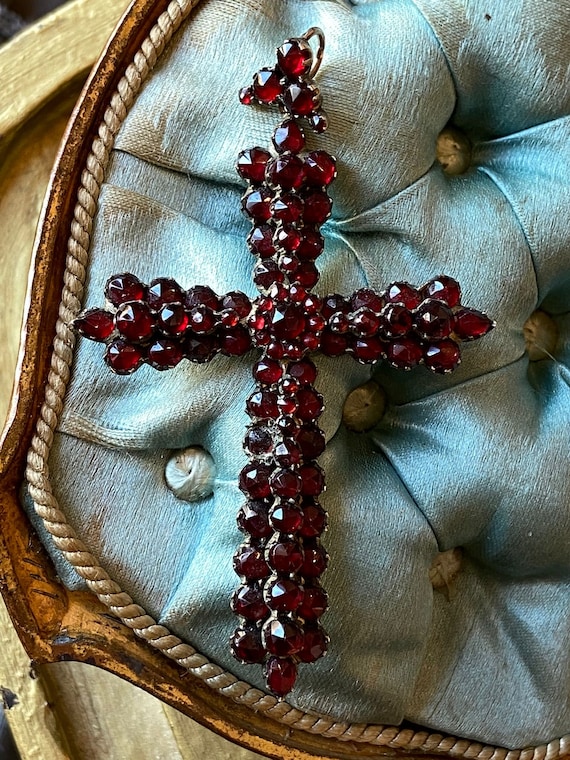 Antique Garnet Cross, French Religious Pendant