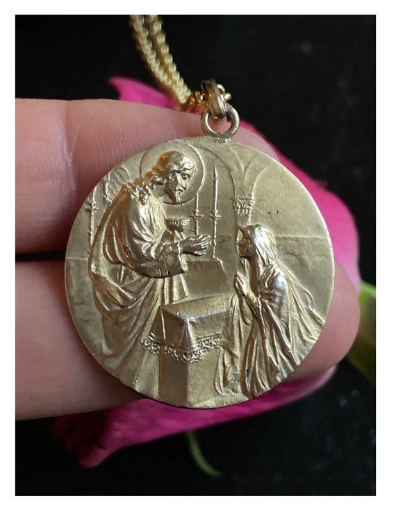 Antique Art Nouveau Communion Medal - image 2