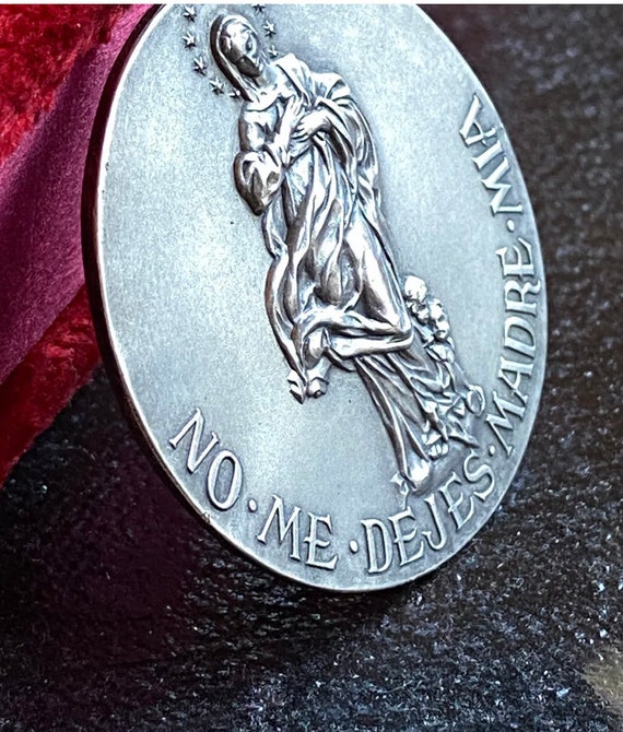 Silver Mother Mary Medal, Vintage Spanish - image 3