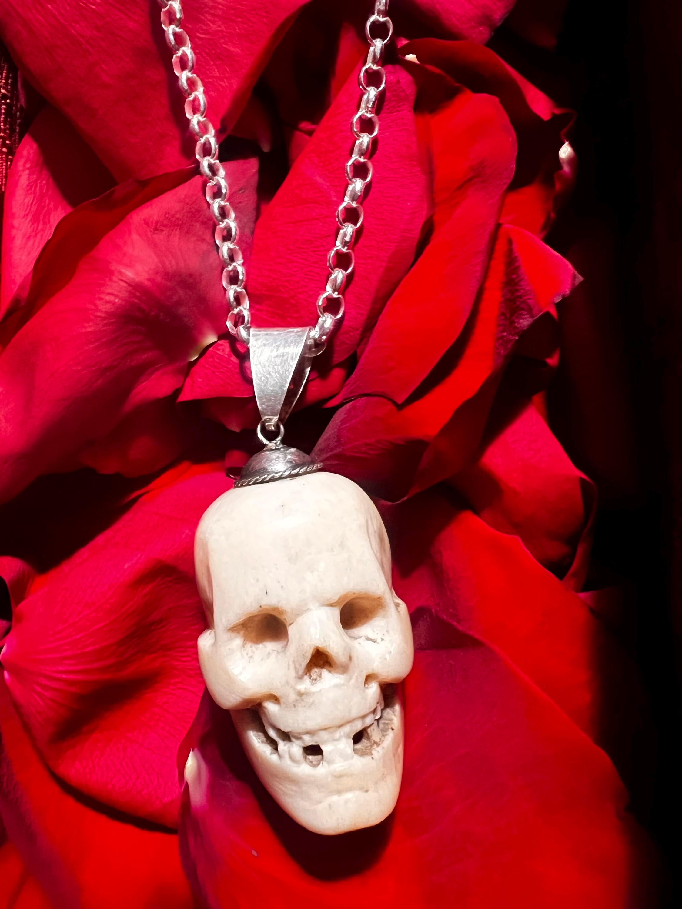 Antique Memento Mori Carved Bone Skull Pendant - Etsy