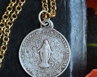 Antique Art Nouveau Mother Mary Medal