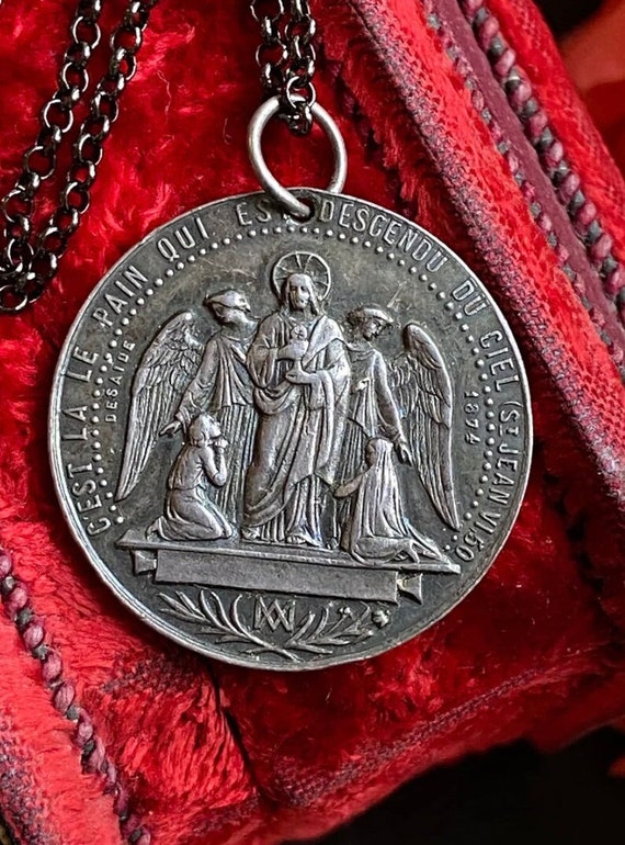 Antique French Guardian Angel Medal, late 1800s