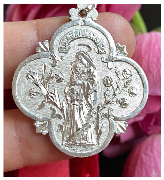 Antique French Mother Mary Medal - image 3