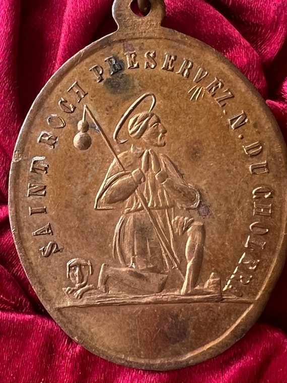 Antique French St Roch Medal with Saint Hubert - image 1