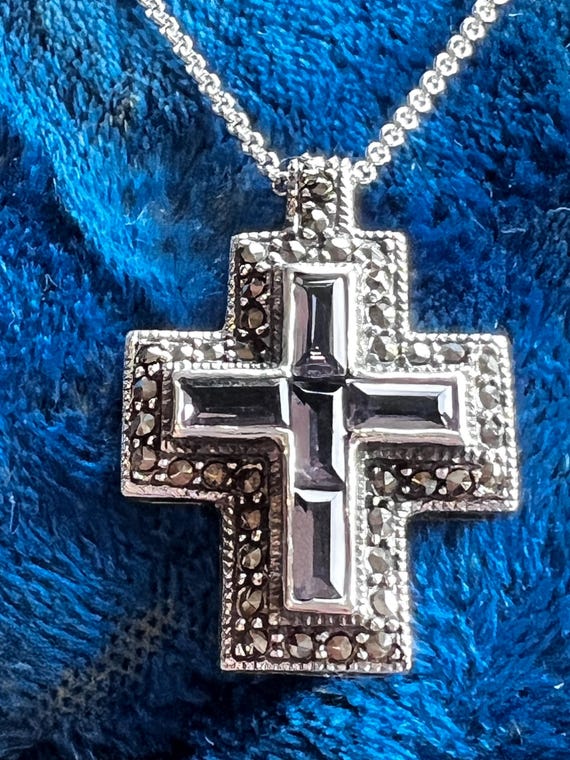 Dramatic Sterling Silver and Violet Amethyst Cros… - image 1