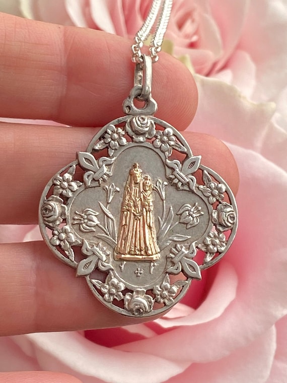 Antique French Art Nouveau Mother Mary Medal