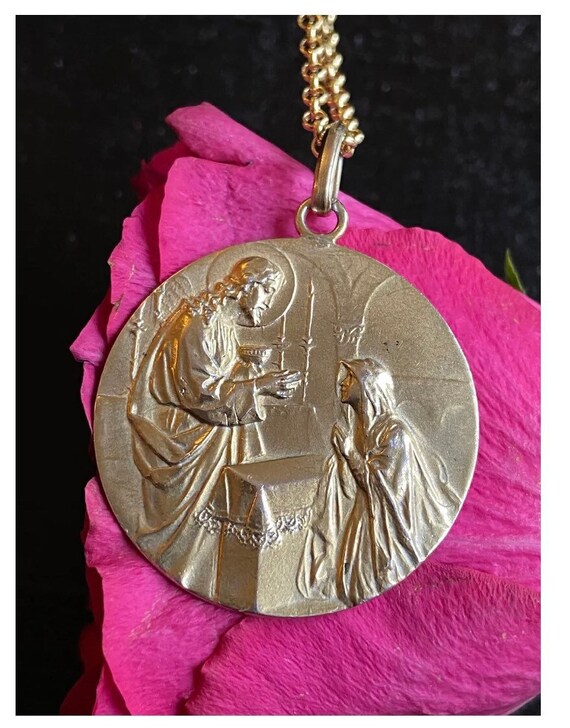 Antique Art Nouveau Communion Medal - image 1