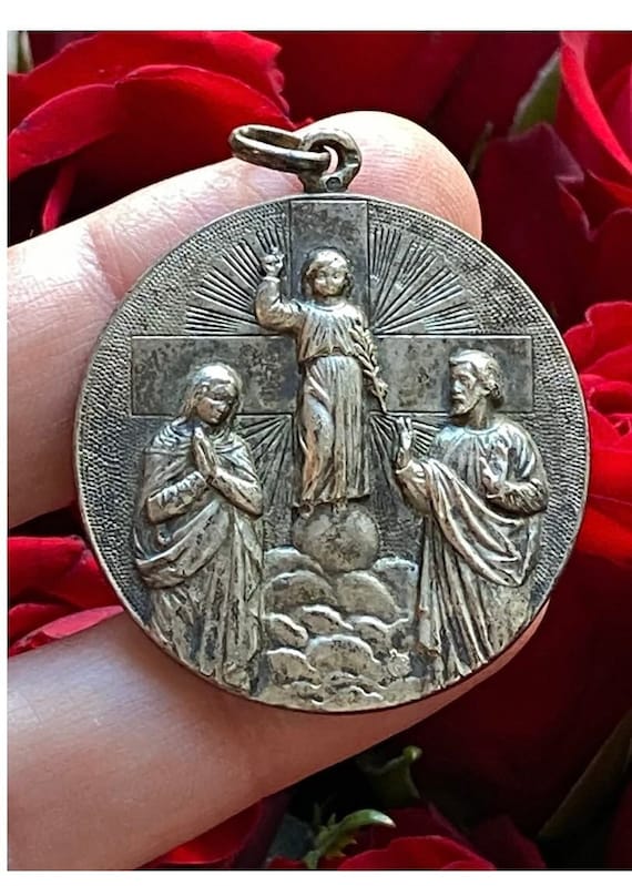 Antique Spanish Silver Holy Family Medal