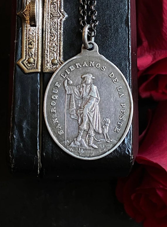 Antique French St Roch Medal with Virgin Mary