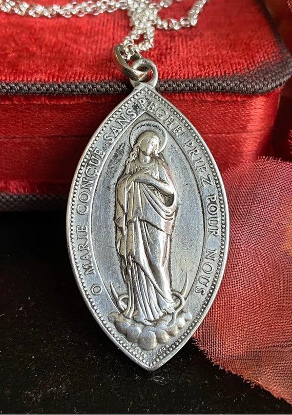 Antique French Silver Mother Mary Medal