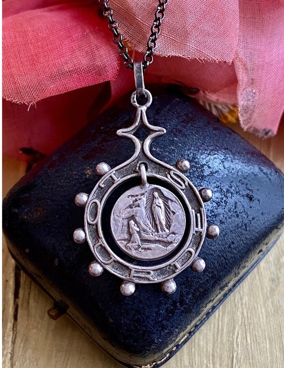 Antique French Lourdes Rosary Medallion - image 1