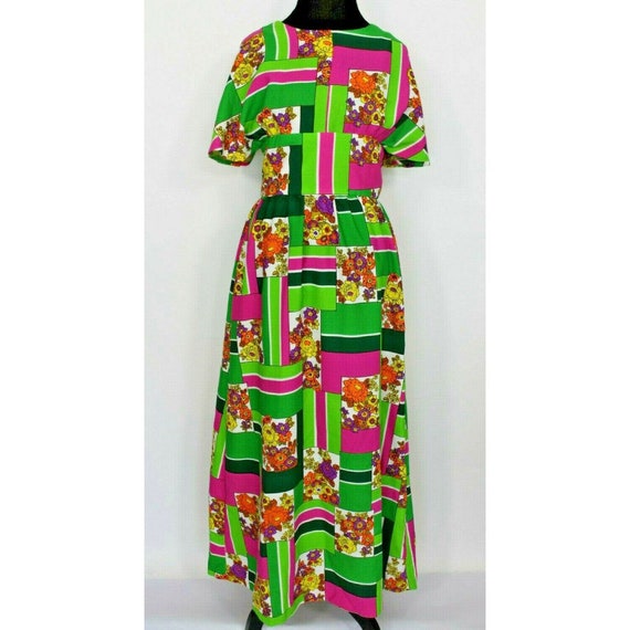 Vintage 60s 70s Womens Dress Mod Floral Print Long