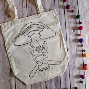 Unicorn color your own tote bag