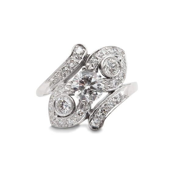 14 Karat White Gold Diamond Bypass Ring - image 1