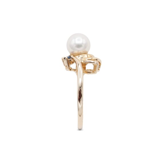 Vintage 14 Karat Gold Akoya Pearl and Sapphire Ri… - image 2