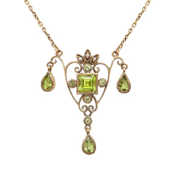 Antique 14 Karat Pink Gold Peridot and Seed Pearl… - image 1