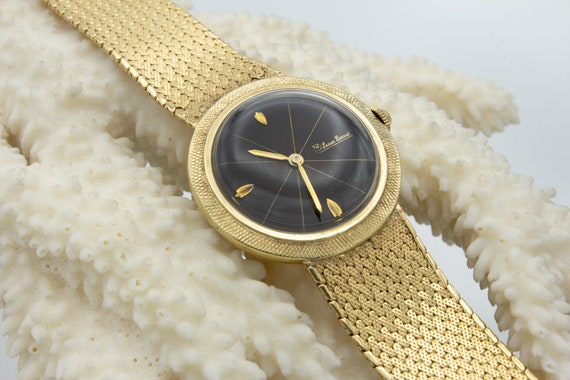 Lucien Piccard Gold Watch with Round Black Dial - image 5