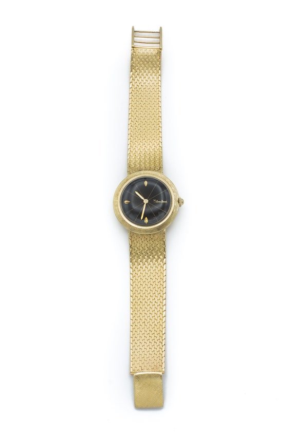 Lucien Piccard Gold Watch with Round Black Dial - image 2