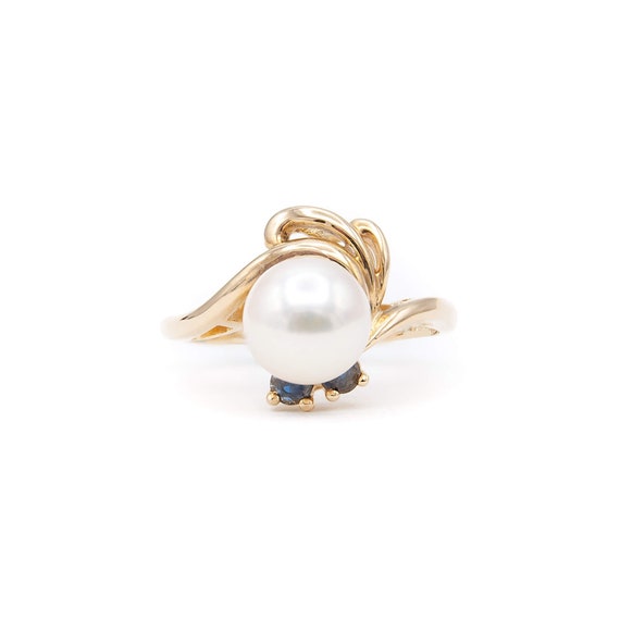 Vintage 14 Karat Gold Akoya Pearl and Sapphire Ri… - image 1