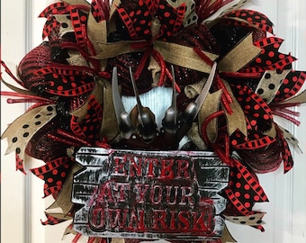freddy krueger nightmare on elm street freddy wreath freddy glove scary decoration halloween prop freddy vs jason wes craven