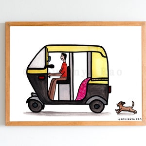 Auto Rickshaw, Indian Auto Rickshaw, Auto Rickshaw illustration, Rickshaw, Tuk Tuk, Indian art, Indian painting, Quirky indian art image 2