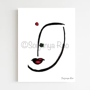 Minimalist Indian Woman Line Art Print, Bindi, South Asian Decor