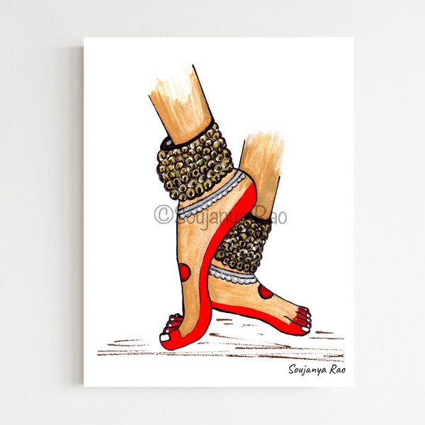 Dancers feet Art,Bharatanatyam Art Print,Bharatanatyam, Kathak, Indian art, Indian Paintings, Home Decor, Wall Art, Indian Dancer painting